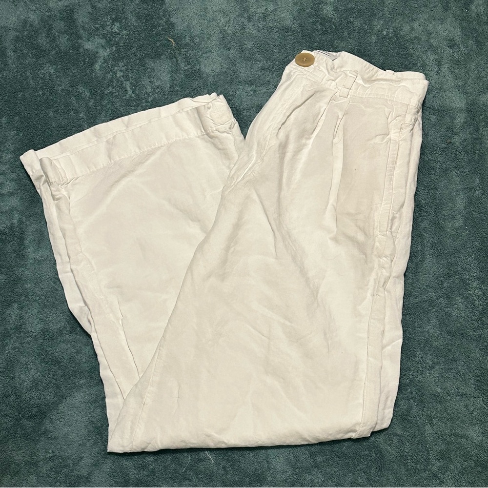 & Other Stories Pleated Wide Leg Cream Linen Pants 6